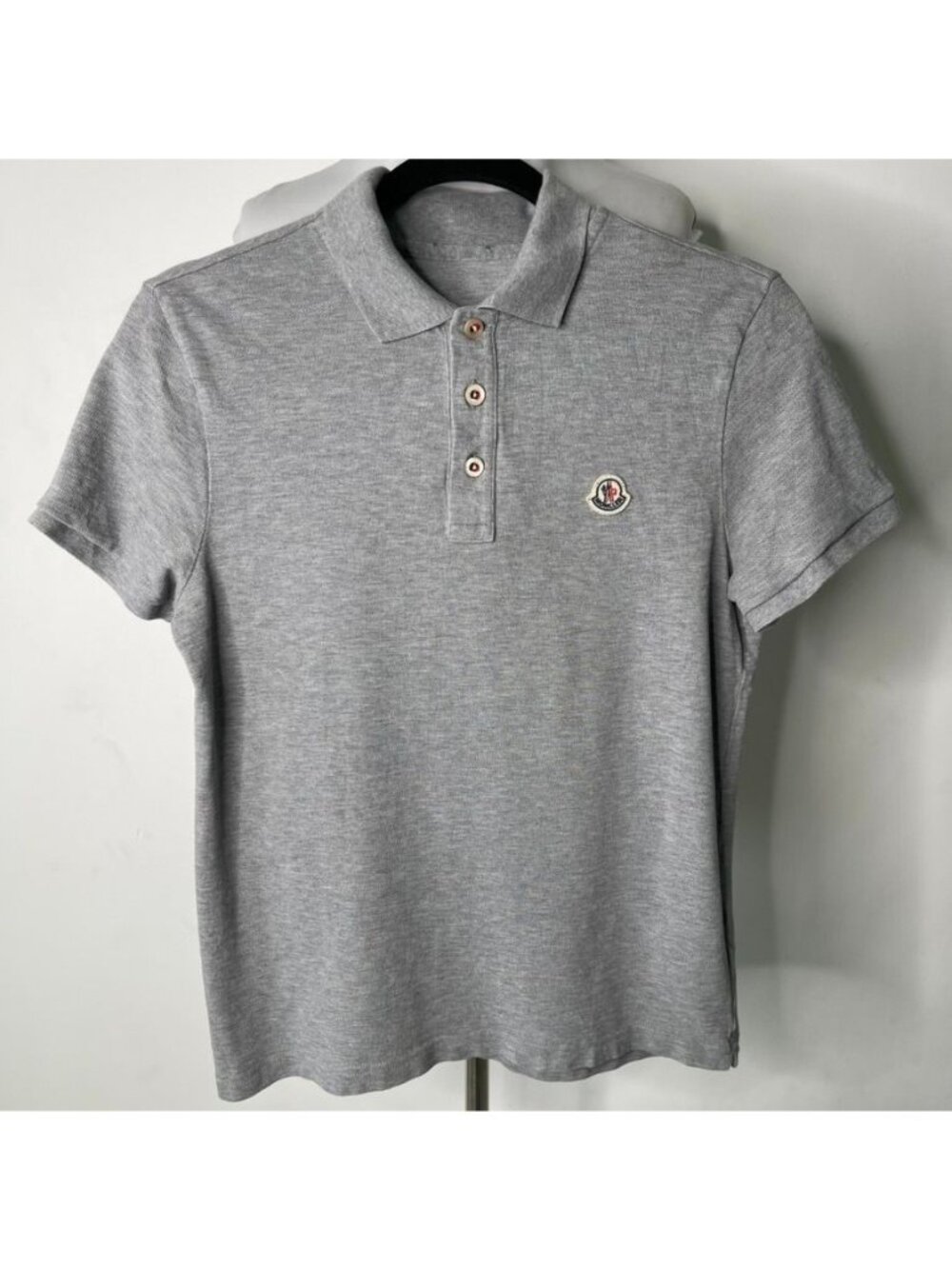 Moncler Men's Grey Cotton Piqué Polo Shirt Size S Slim Fit Logo Patch Authentic